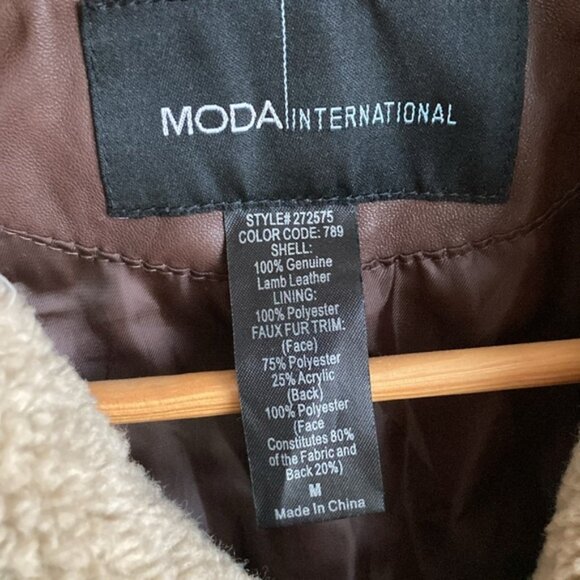 Vintage Moda International Leather Lambskin Aviator Moto Jacket Brown Cuff - Picture 6 of 6